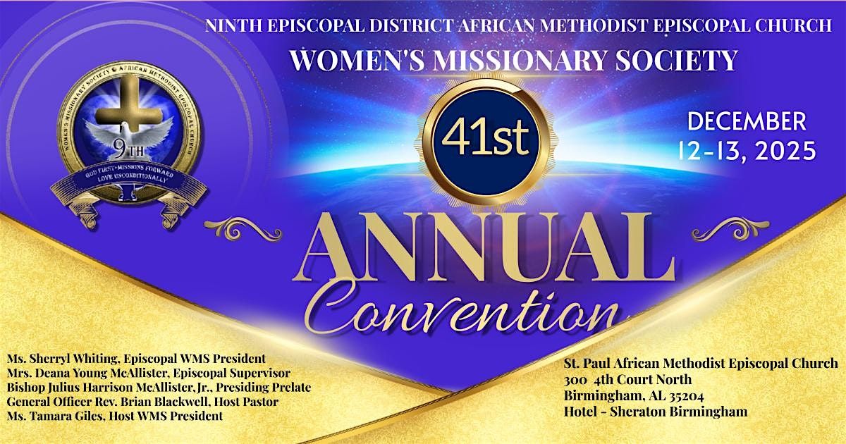 9th Episcopal District  AME Church WMS 41st Annual Convention, 12 December | Event in Birmingham | AllEvents