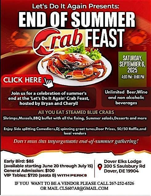 Let's Do IT Again End Of Summer Crab Feast, 6 September | Event in Dover | AllEvents