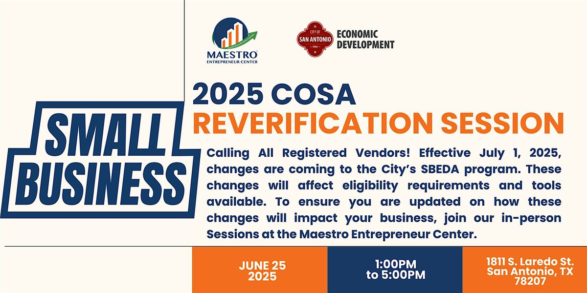 2025 COSA Reverification Session, 25 June | Event in San Antonio | AllEvents