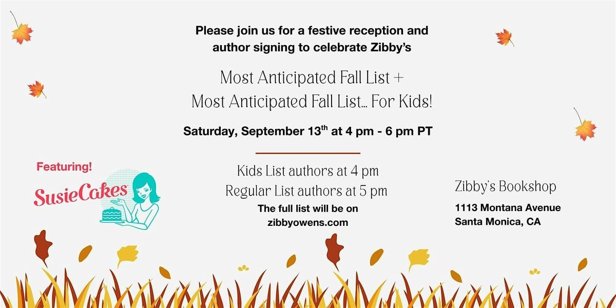 Zibby's Most Anticipated Fall List Celebration, 13 September | Event in Santa Monica | AllEvents