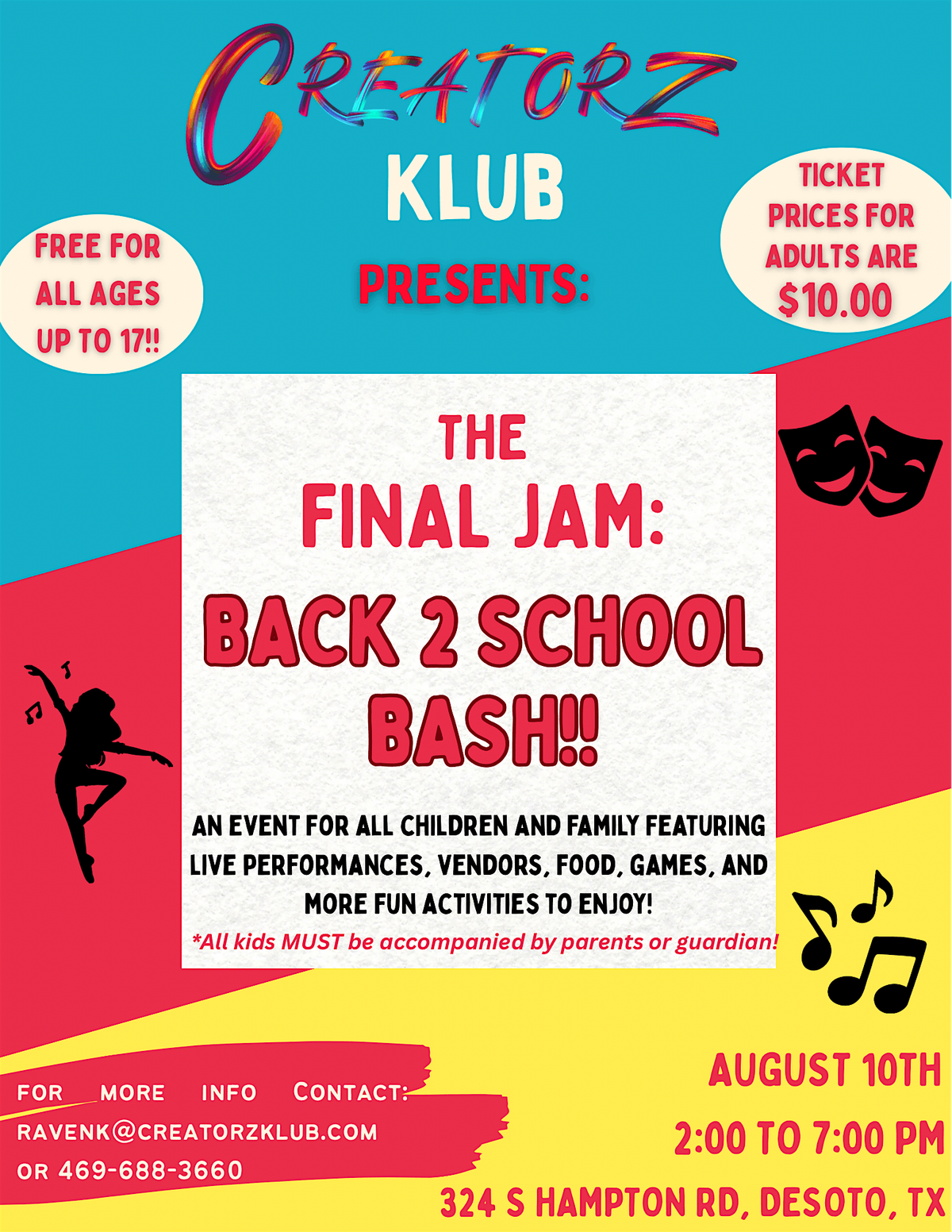 The Creatorz’ Klub FINAL JAM: Back 2 School Bash!!, 10 August | Event in DeSoto | AllEvents