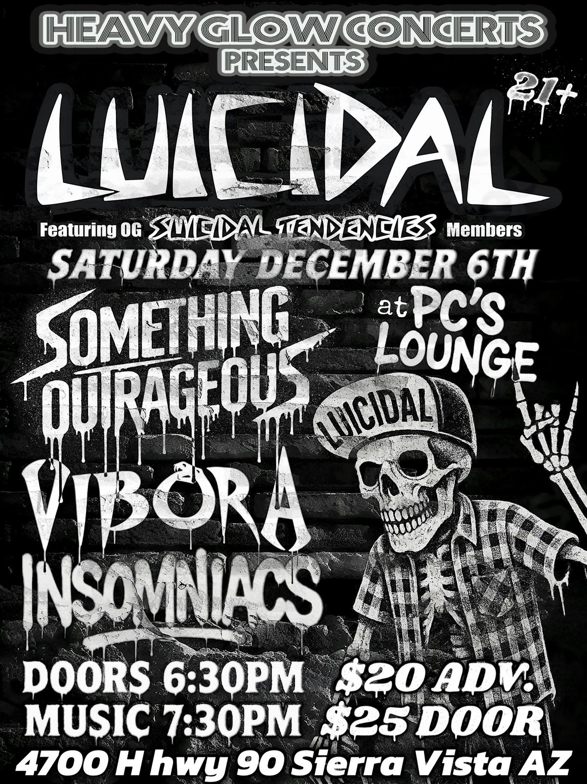 HGC Presents: Luicidal, Something Outrageous, Vibora, and Insomniacs, 6 December | Event in Sierra Vista | AllEvents