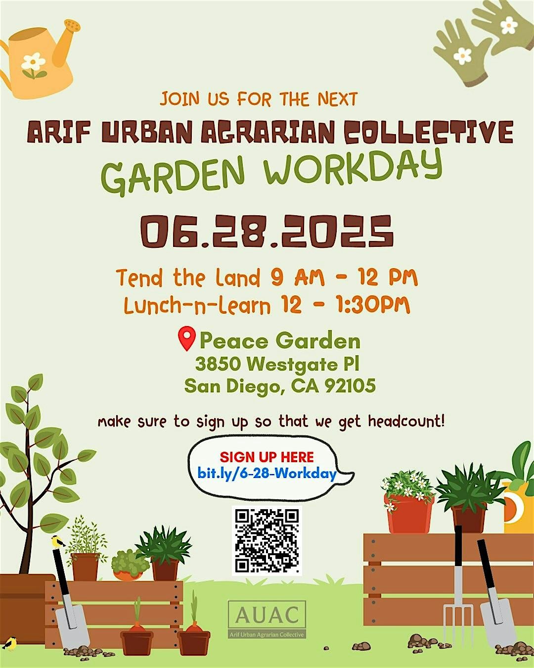 Arif Collective Community Garden Volunteer Workday & Lunch-n-Learn 6.28, 28 June | Event in San Diego
