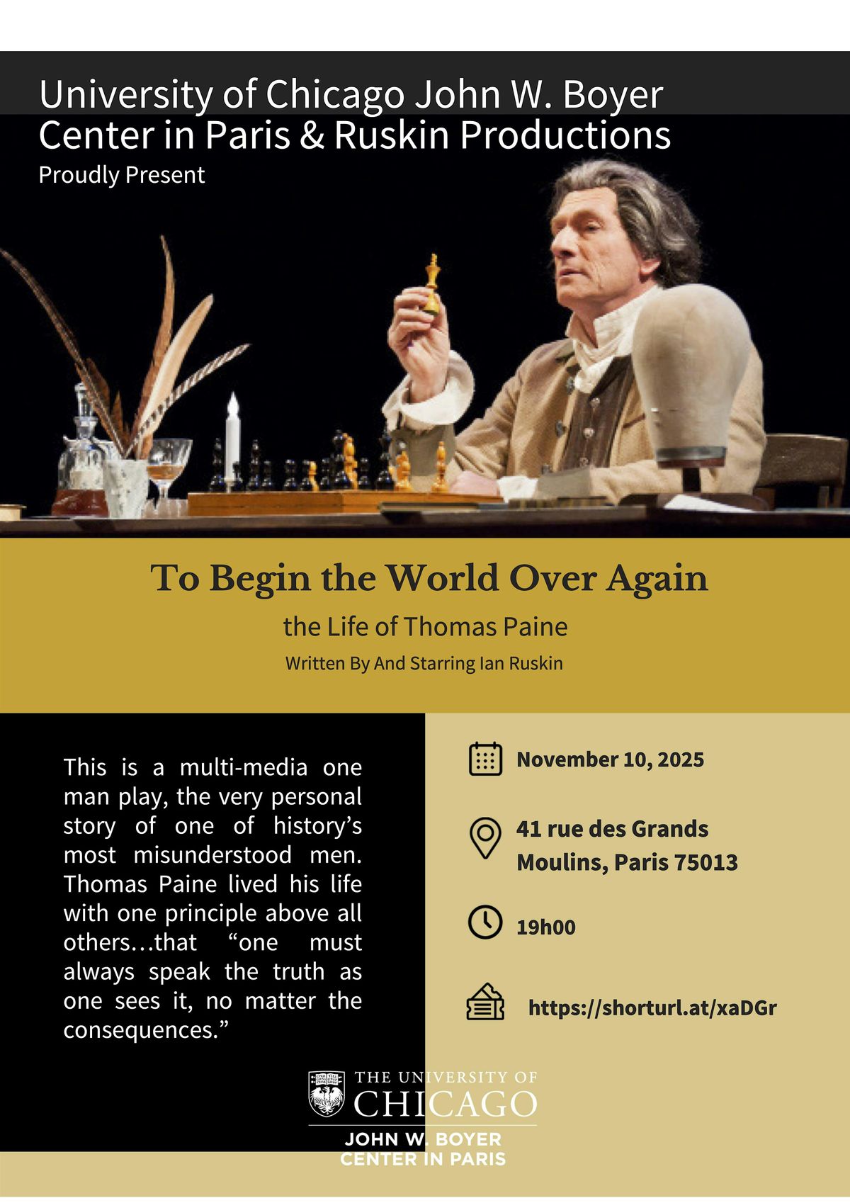 To Begin the World Over Again: the Life of Thomas Paine, 10 November | Event in Paris | AllEvents