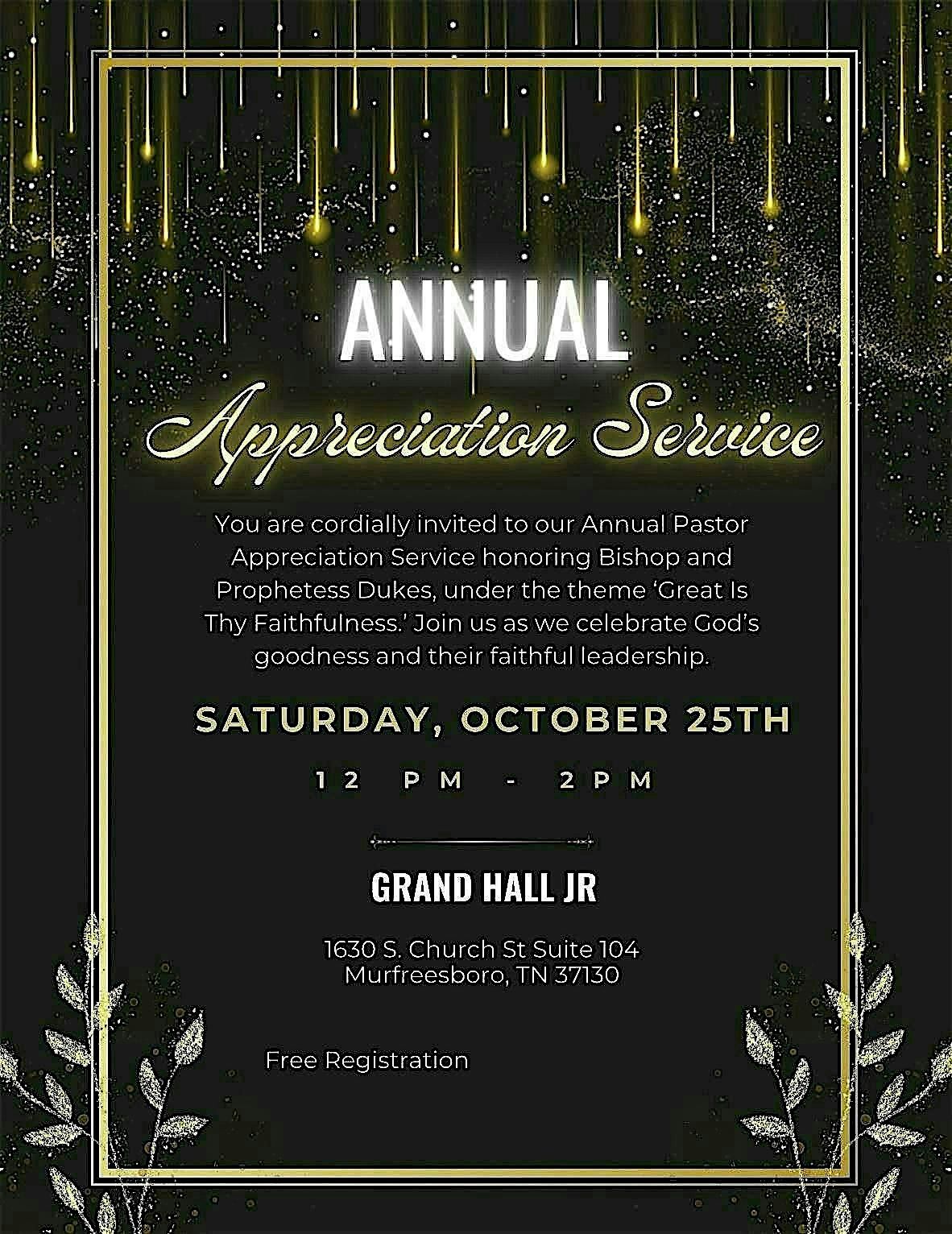 Annual Appreciation Service, 25 October | Event in Murfreesboro | AllEvents