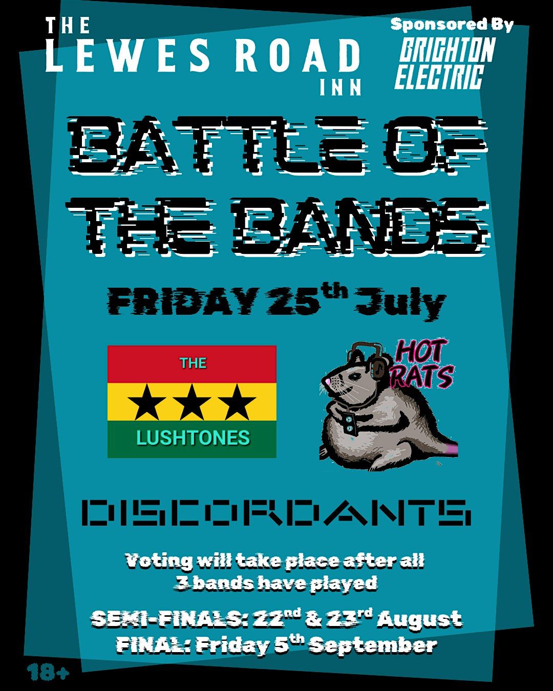 Battle Of The Bands: Hot Rats vs. Lushtones vs. Discordants, 25 July | Event in Brighton and Hove | AllEvents