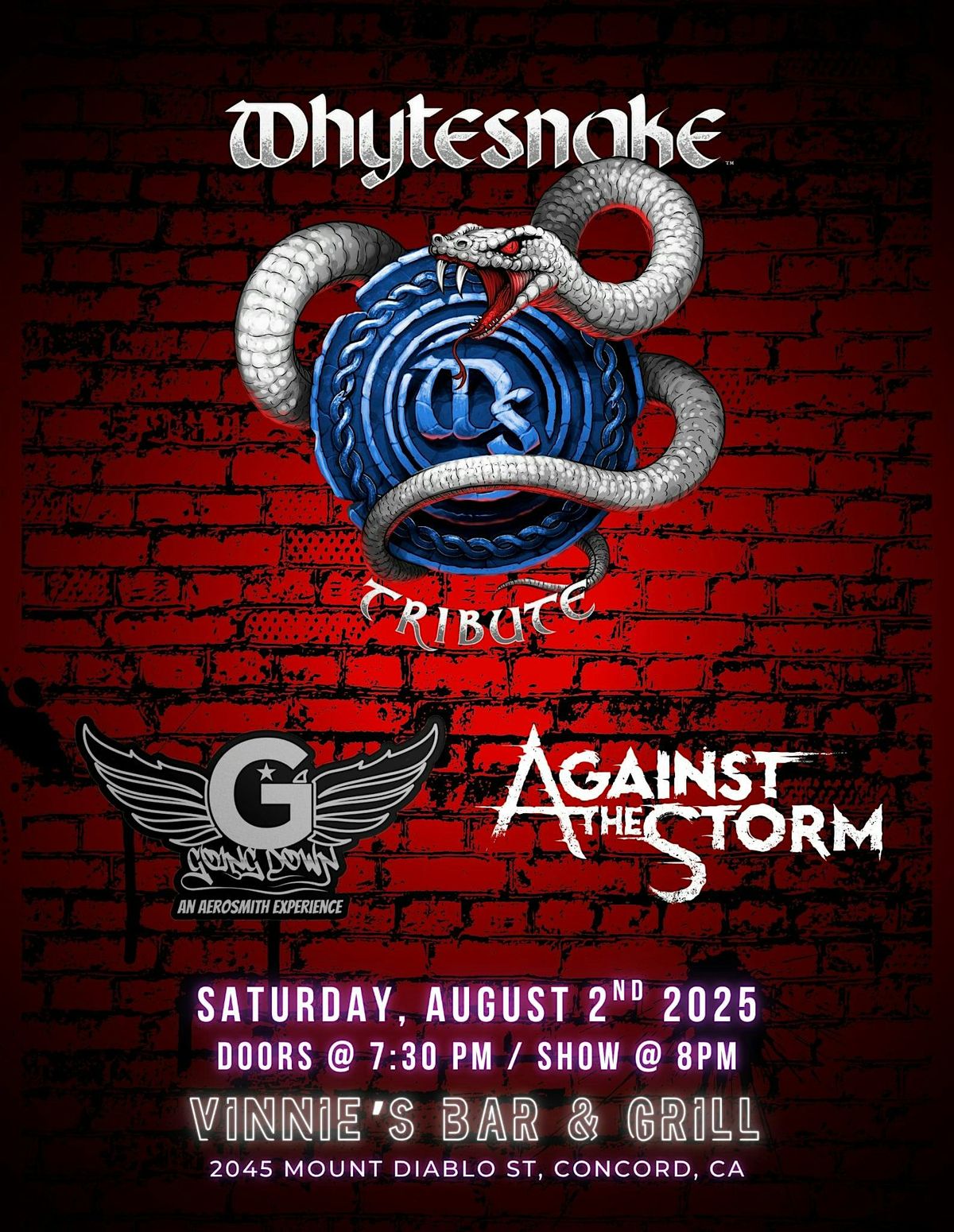 Whytesnake, Going  Down & Against the Storm, 2 August | Event in Concord | AllEvents