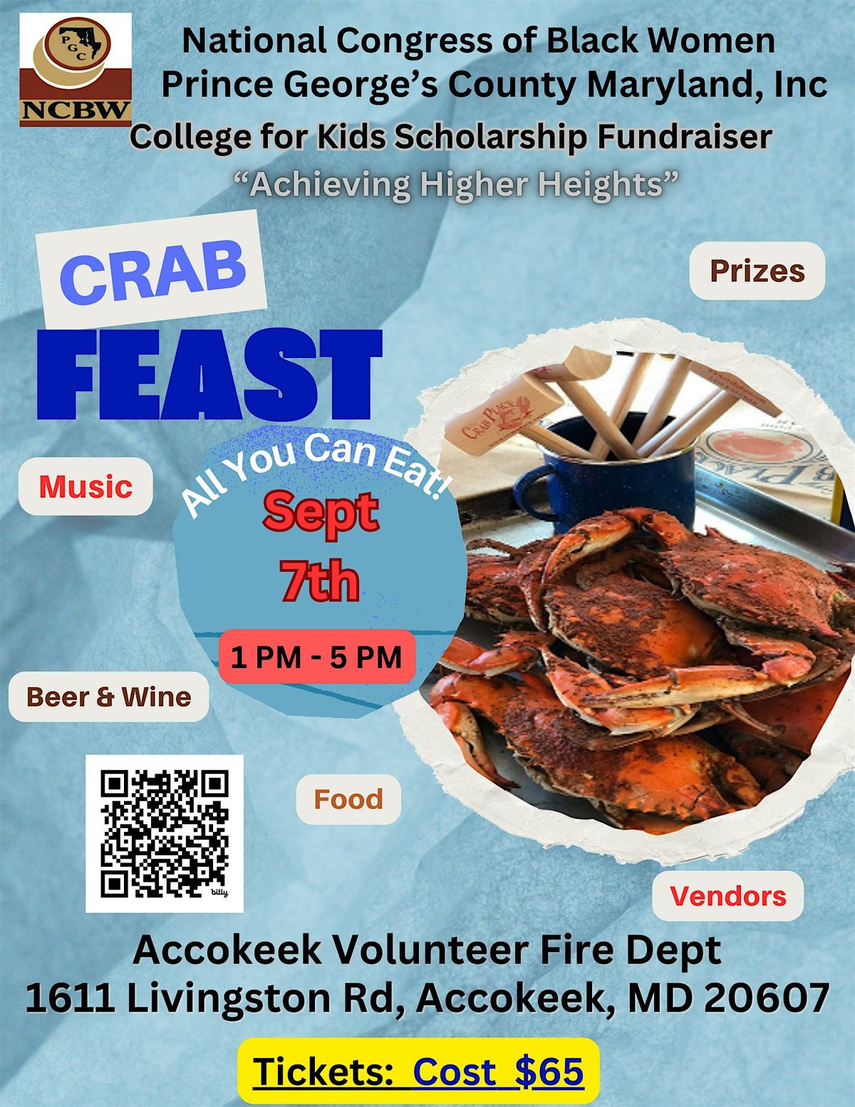 NCBW-PGCMD CFK Achieving Higher Heights Crab Feast, 7 September | Event in Accokeek | AllEvents
