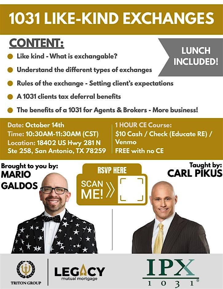 1031 Like-Kind Exchanges With Carl Pikus, 14 October | Event in San Antonio | AllEvents
