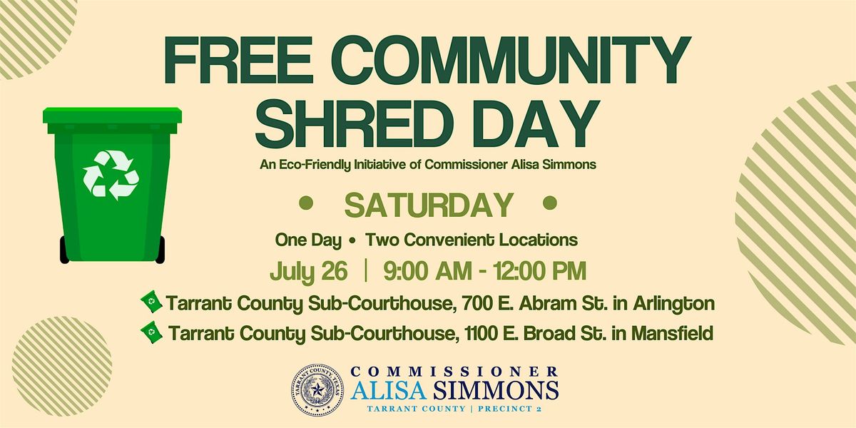 Tarrant County Precinct 2: Free Community Shred Day (Mansfield), 26 July | Event in Mansfield | AllEvents
