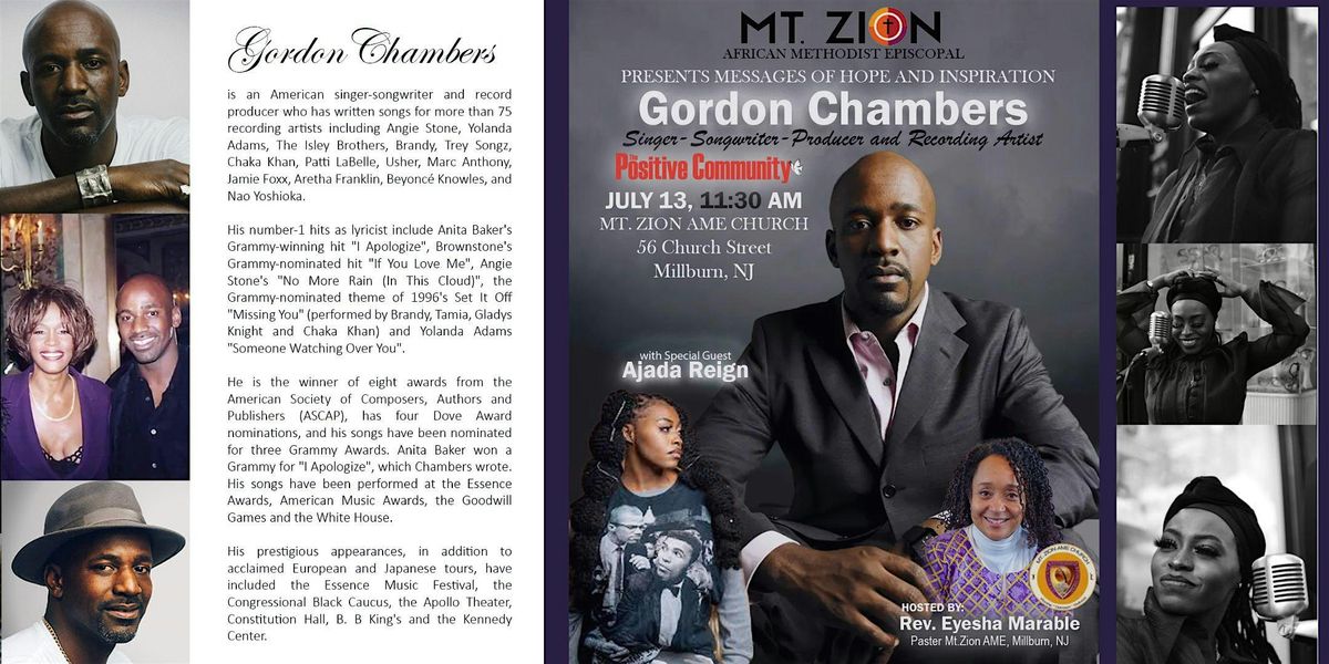Grammy-Celebrated Songwriter Gordon Chambers Takes the Stage at Mt Zion AME, 13 July | Event in Millburn | AllEvents