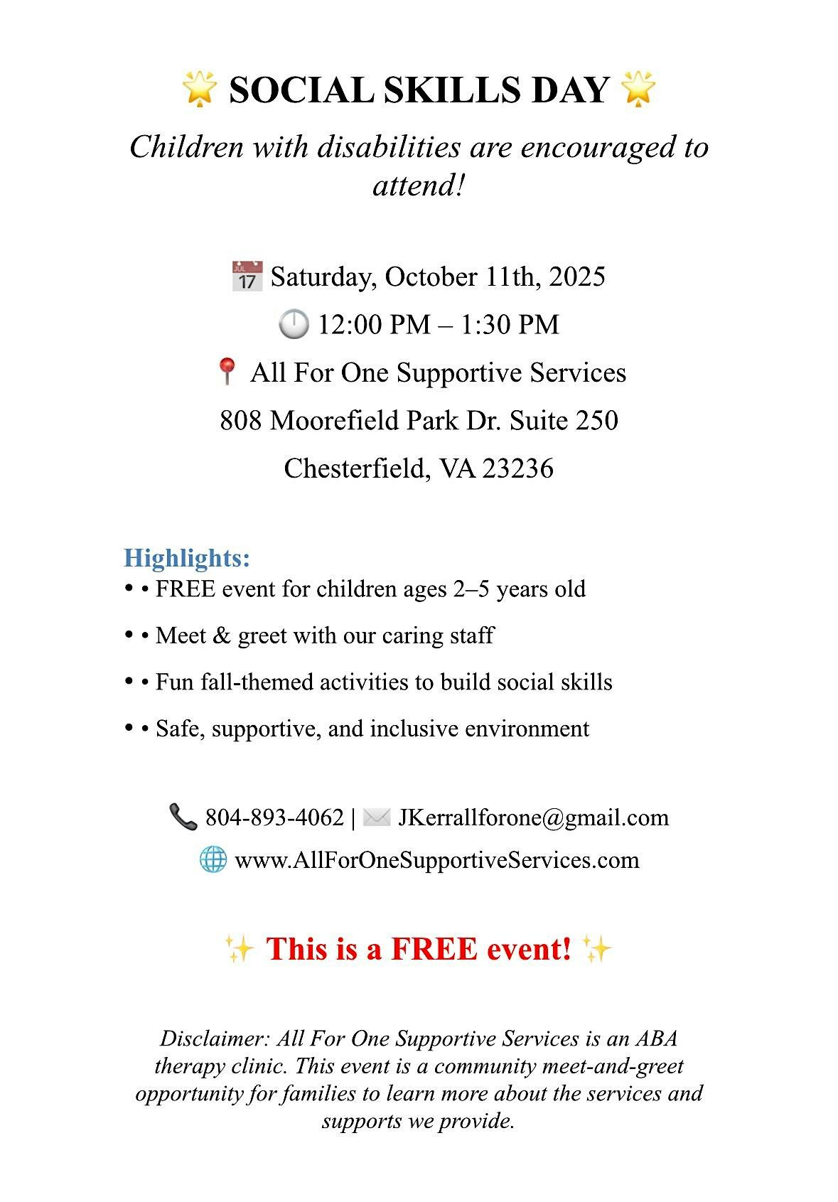 toddler social skills day, 12 October | Event in North Chesterfield | AllEvents