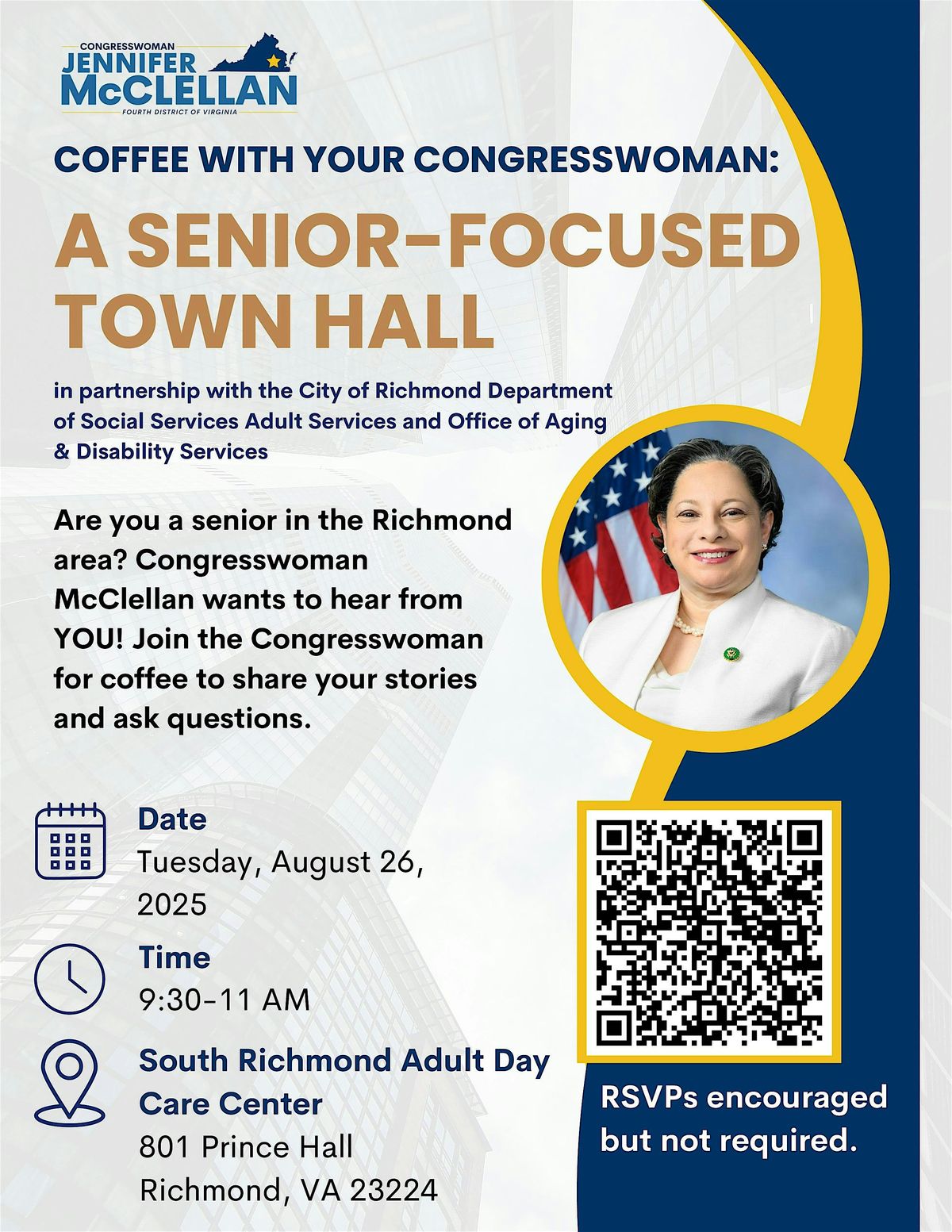 Senior Conversation with Congresswoman McClellan, 26 August | Event in Richmond | AllEvents