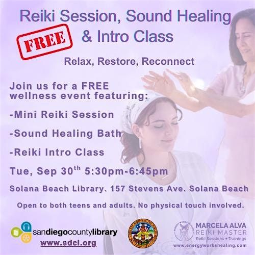 Free Reiki Session, Sound Bath & Intro Class., 30 September | Event in Solana Beach | AllEvents