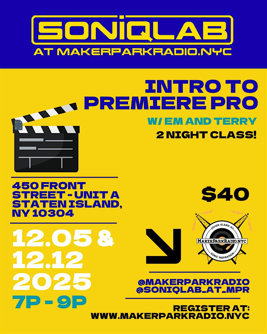 INTRO TO PREMIERE PRO WITH EM AND TERRY, 5 December | Event in Staten Island | AllEvents
