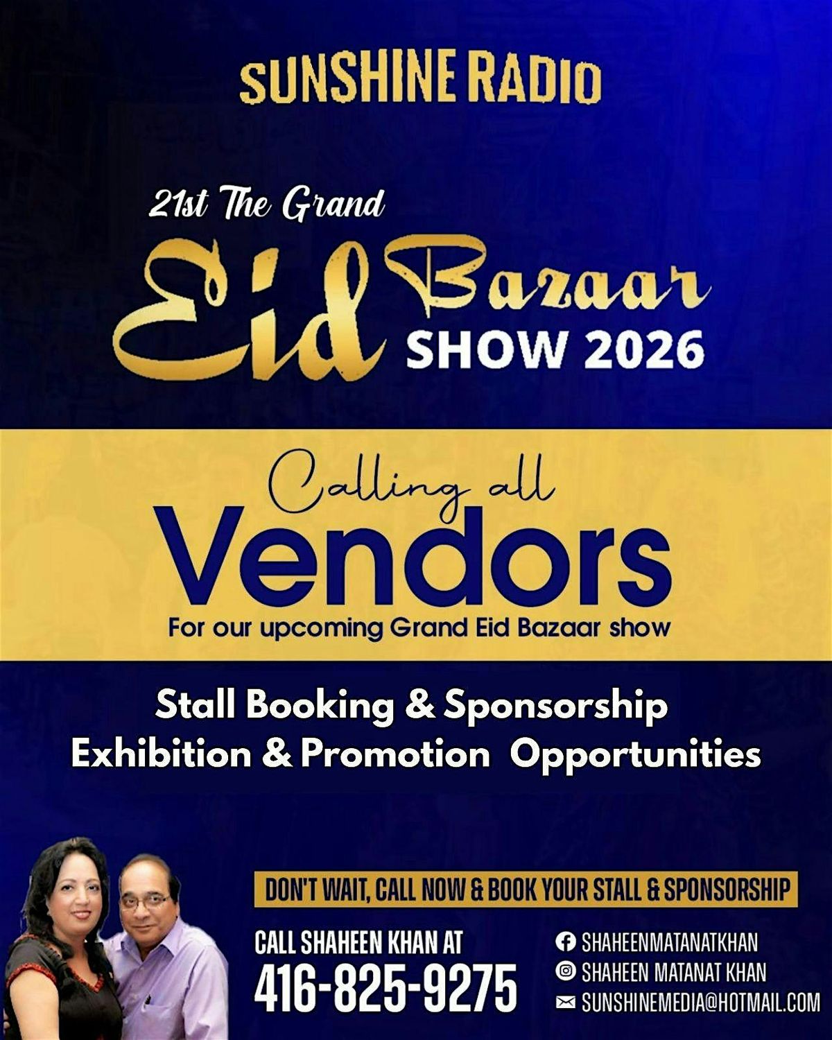 Sunshine' 21st annual EID Bazaar 2026 @Ikon Event Space VENDOR OPPORTUNITY!, 7 March | Event in Mississauga