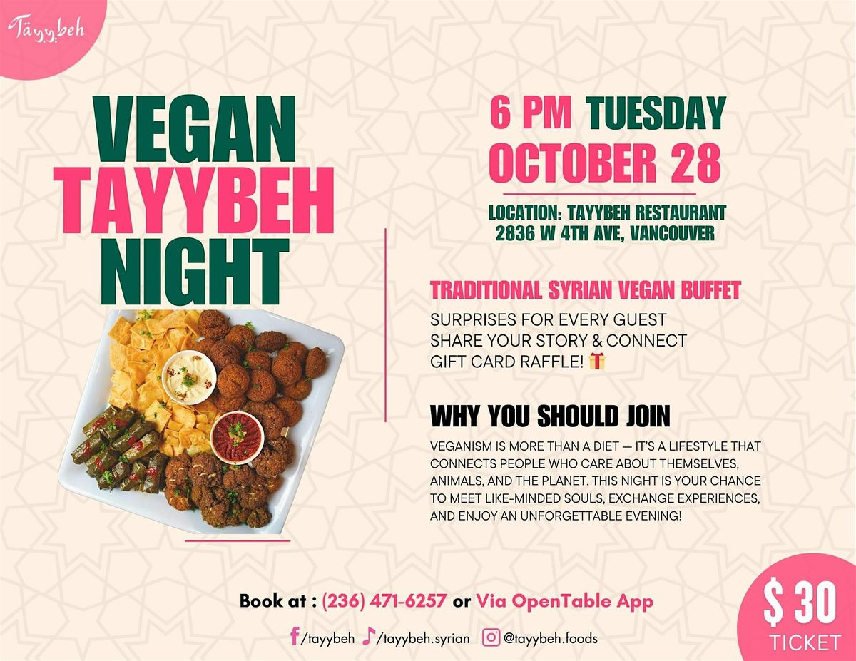 Vegan Night at Tayybeh, 28 October | Event in Vancouver | AllEvents