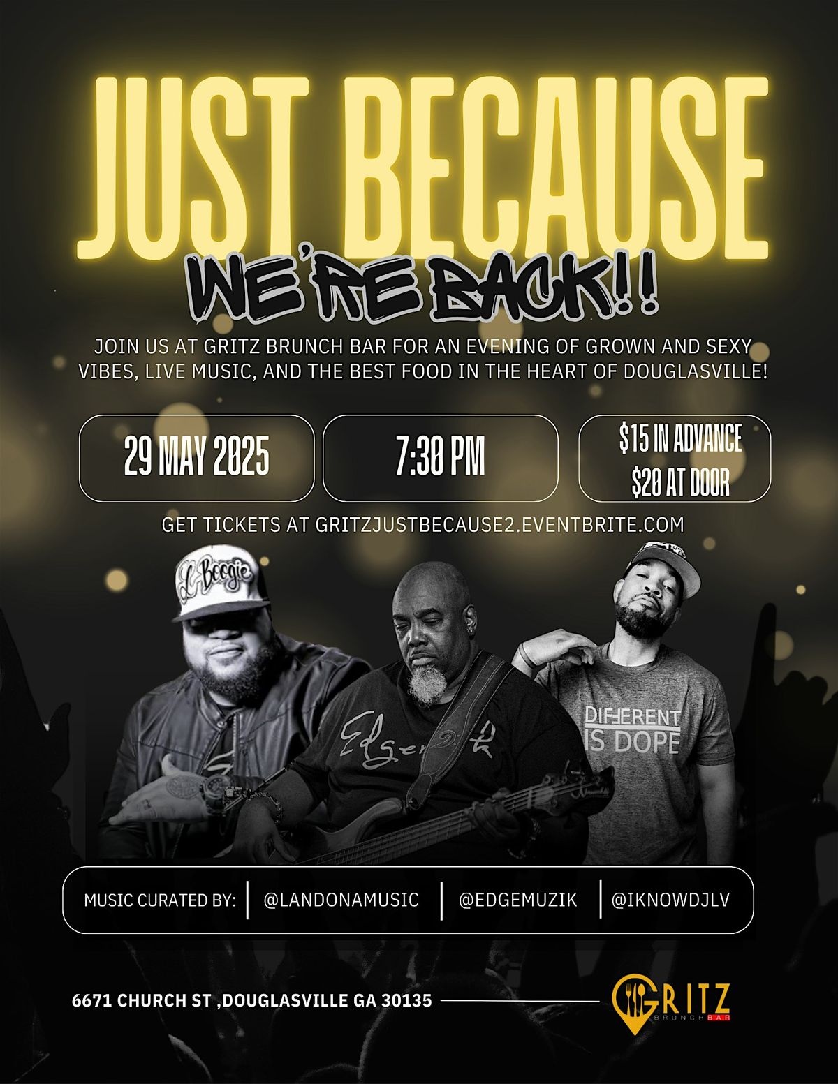 Just Because at Gritz Brunch Bar, 29 May | Event in Douglasville | AllEvents