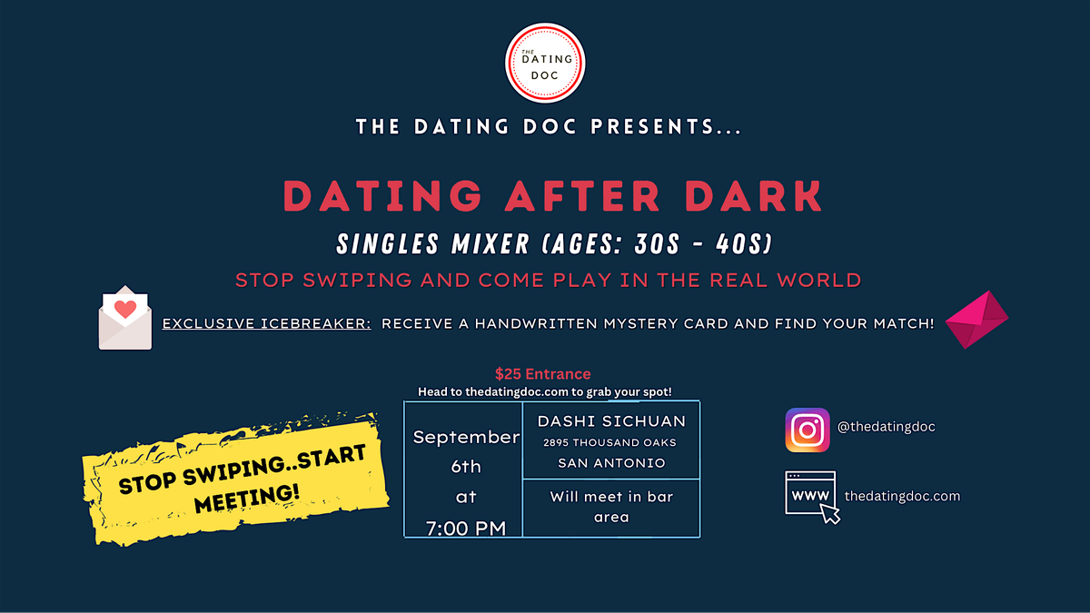 Dating After Dark: San Antonio Singles Mixer (Ages:  30s-40s), 6 September | Event in San Antonio | AllEvents