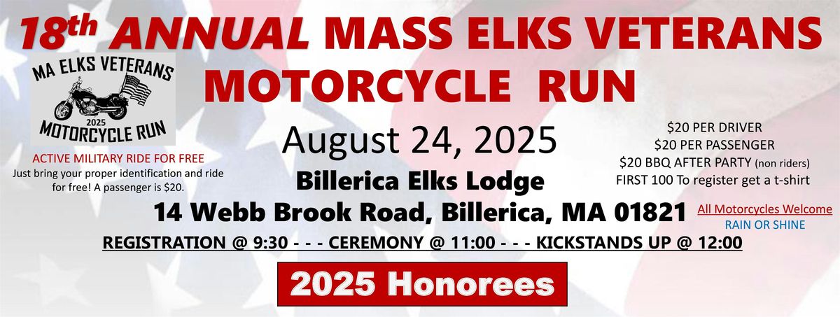 Mass Elks Veterans Motorcycle Run - Billerica, 5 June | Event in Billerica | AllEvents