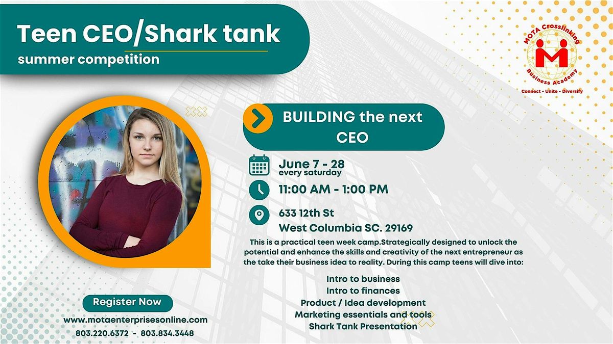 Teen CEO/Shark tank competition, 7 June | Event in West Columbia | AllEvents