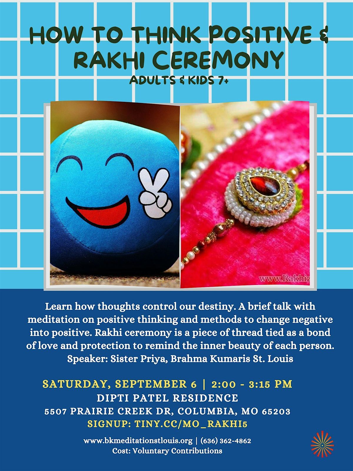 Columbia MO - How to Think Positive | Meditation | Rakhi Ceremony, 6 September | Event in Battlefield | AllEvents