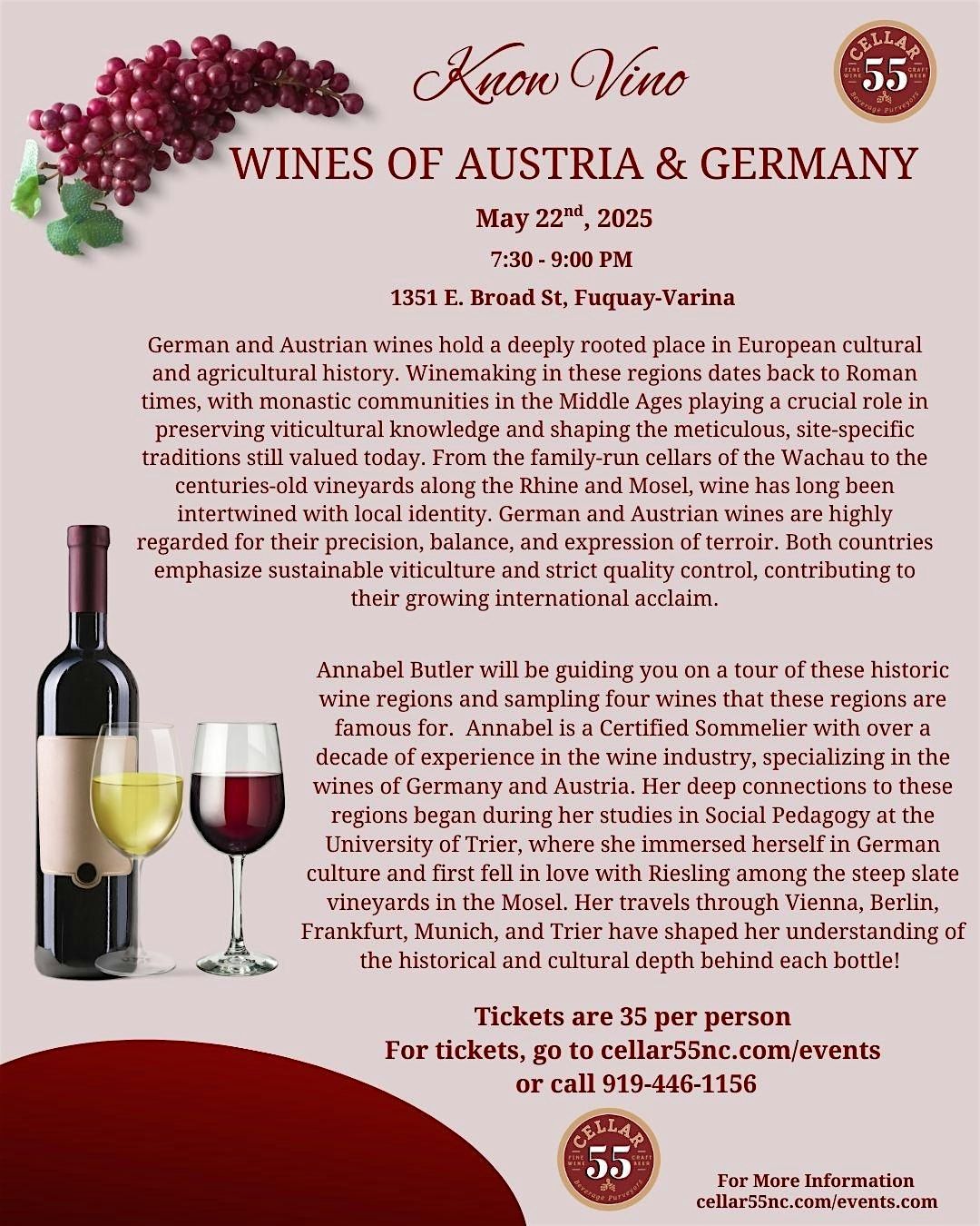 Know Vino, Wines of Austria & Gerrmany, 22 May | Event in Fuquay-Varina | AllEvents