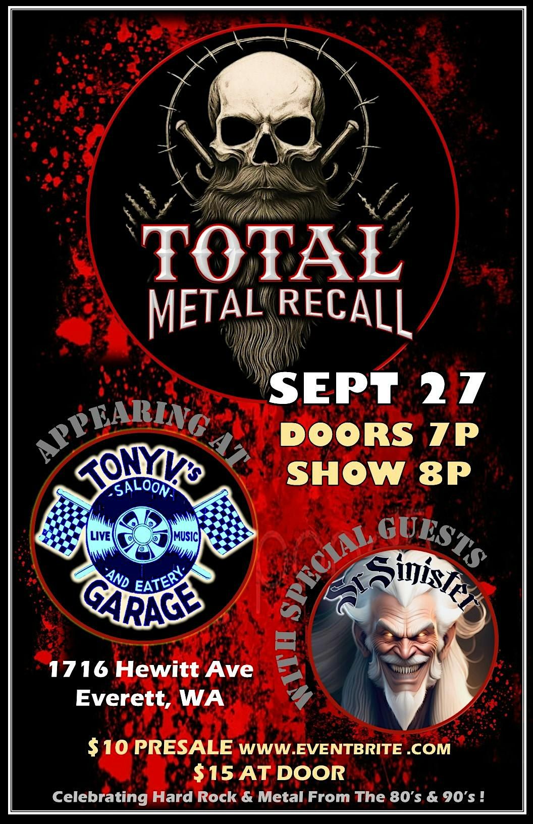 Total Metal Recall brings Metal of the 80's to Tony V's, 27 September | Event in Everett | AllEvents