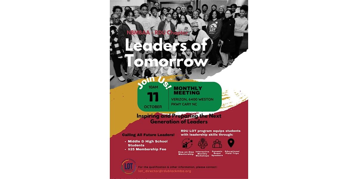 Leaders of Tomorrow October Meeting, 11 October | Event in Cary | AllEvents