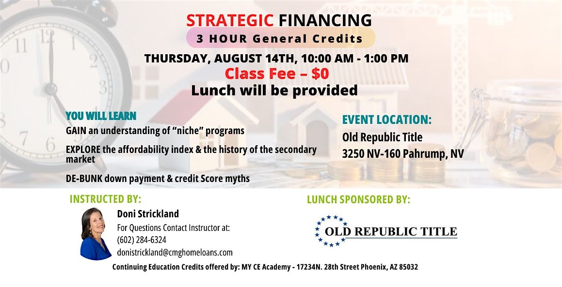 Lunch & Strategic Financing 3 Hour General CE Class, 14 August | Event in Pahrump | AllEvents