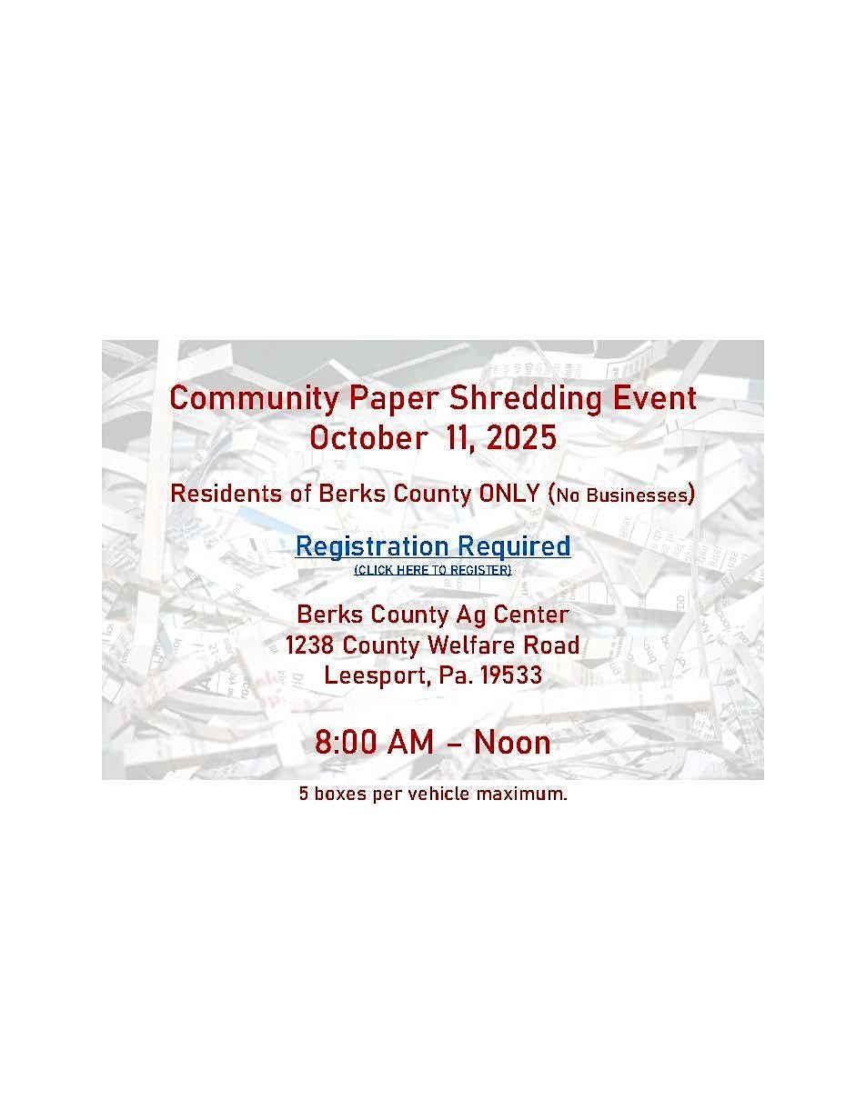 BERKS COUNTY - PAPER SHREDDING EVENT - October 11, 2025, 11 October | Event in Leesport | AllEvents