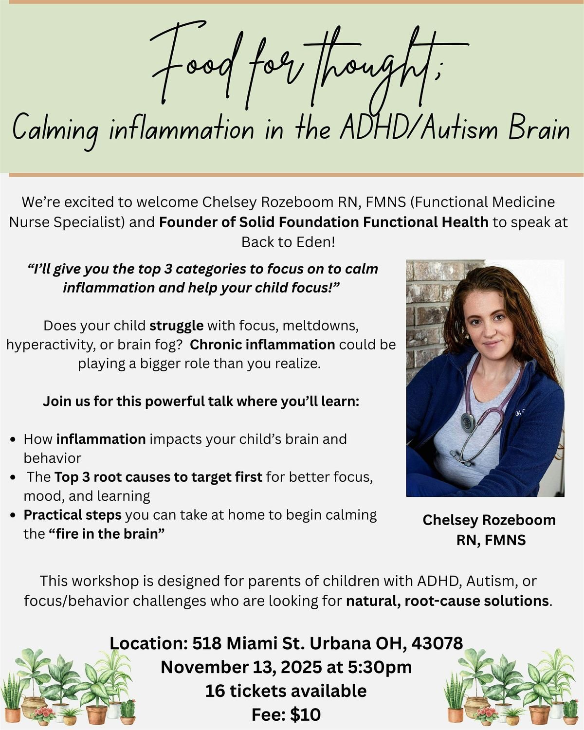 Food for thought; Calming inflammation in the ADHD/Autism Brain, 13 November | Event in Urbana | AllEvents