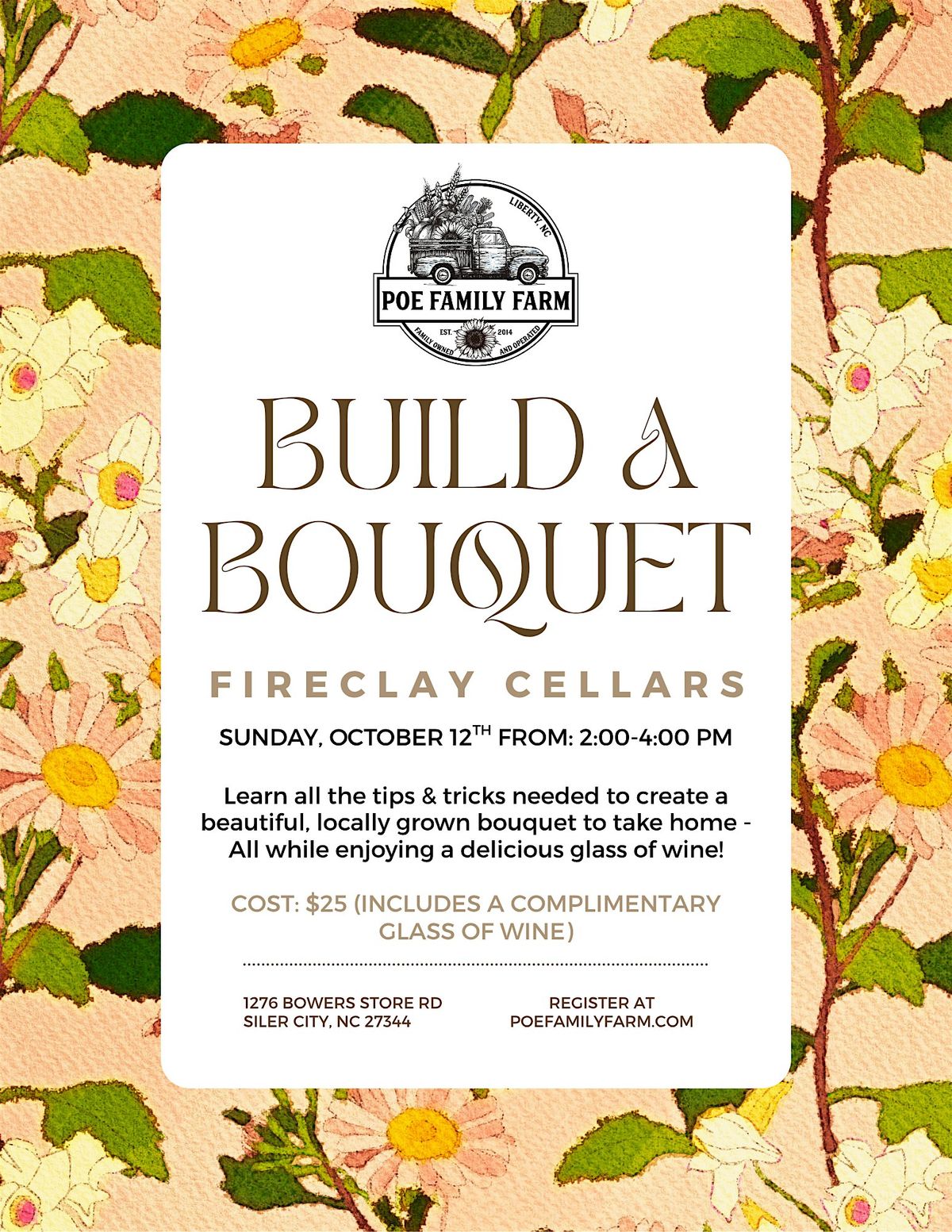 Build A Bouquet @ FireClay Cellars, 12 October | Event in Siler City | AllEvents