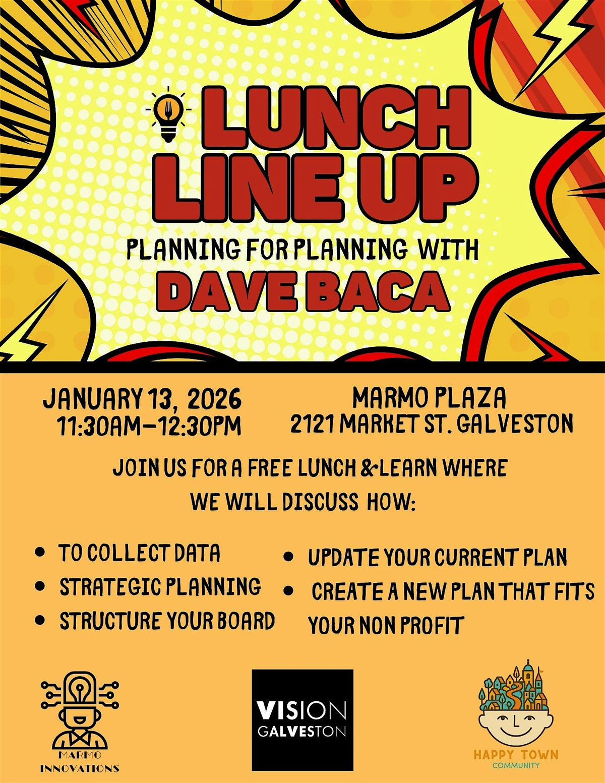 Lunch Line Up: Planning For Planning with Dave Baca, 13 January | Event in Galveston | AllEvents