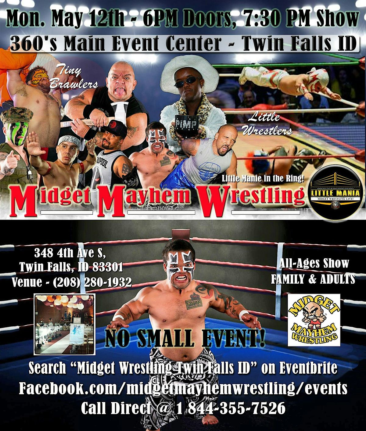 Midget Mayhem Little Mania Wrestling LIVE! Twin Falls ID (All-Ages), 12 May | Event in Twin Falls | AllEvents