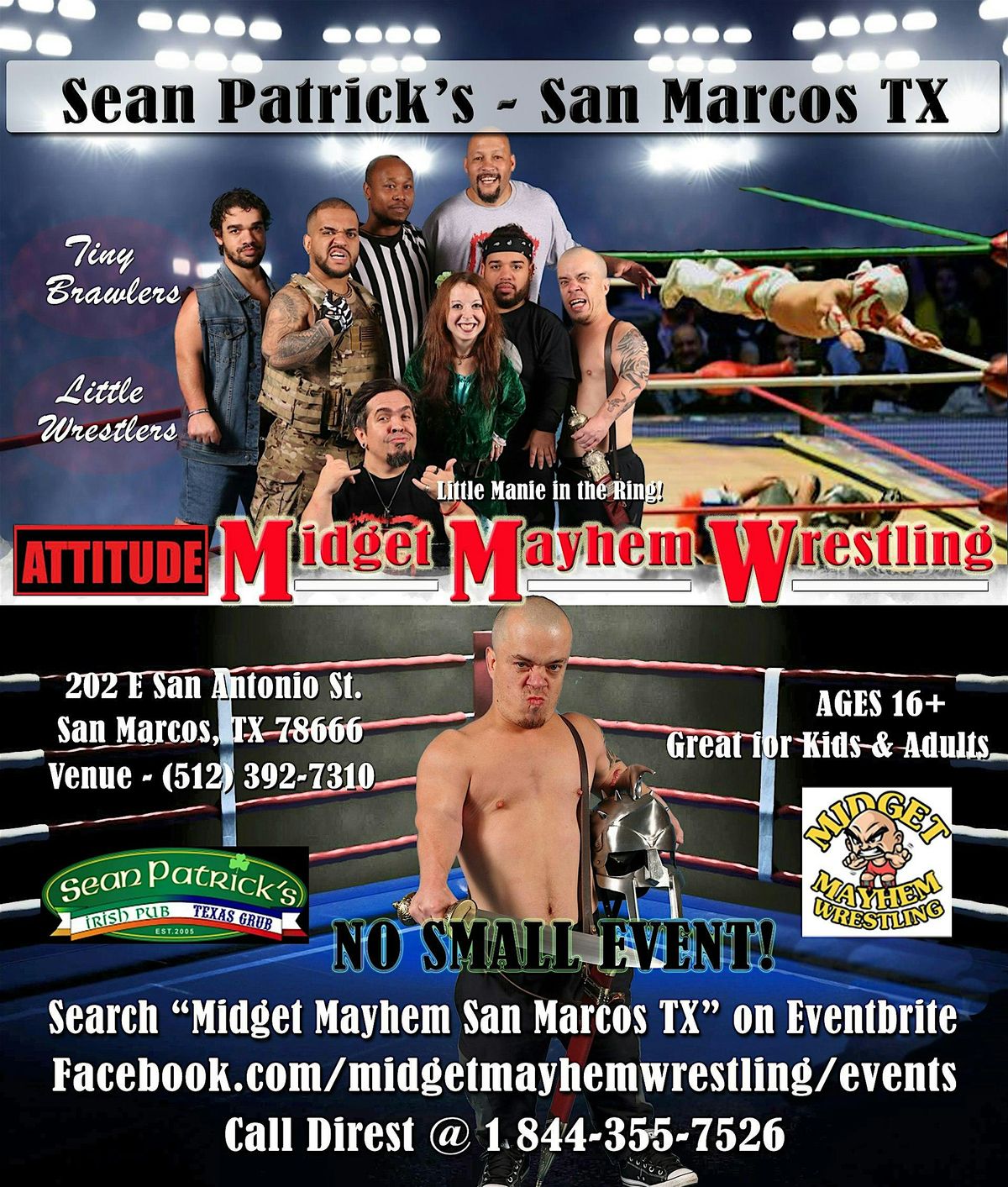 Midget Mayhem Wrestling with Attitude Goes Wild! San Marcos TX (Ages 21+), 26 September | Event in San Marcos