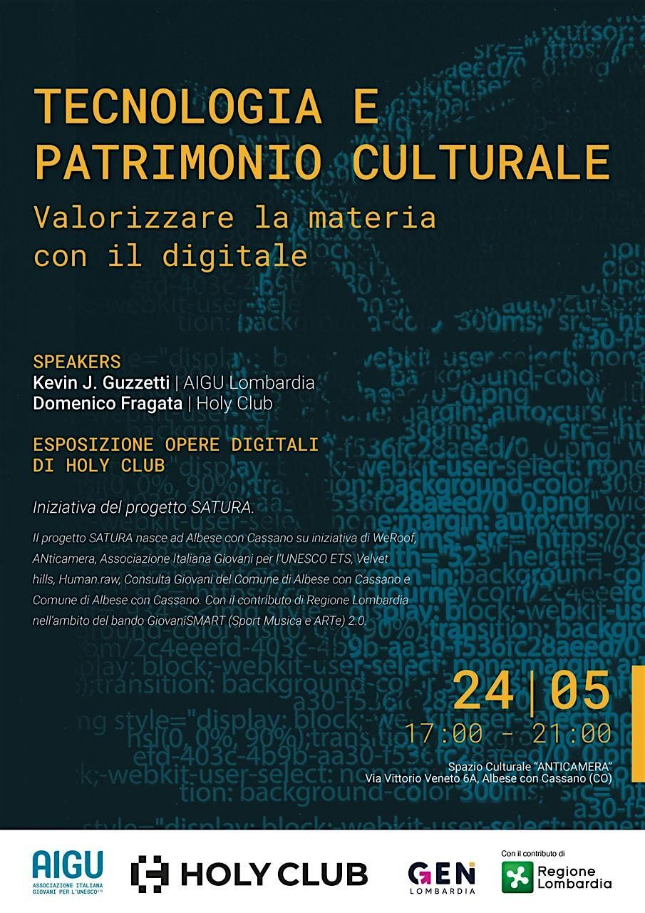 Tecnologia e Patrimonio Culturale – Valorizzare la materia con il digitale, 24 May | Event in Albese Con Cassano