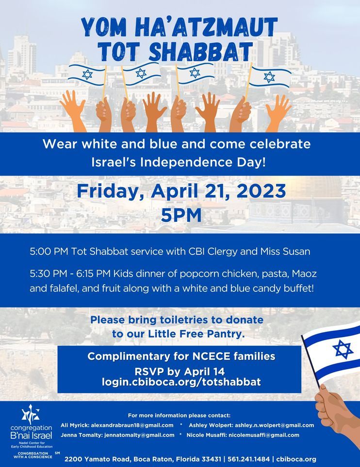 YOM HAATZMAUT TOT SHABBAT , Congregation B'nai Israel of Boca Raton, 21 April 2023 AllEvents.in