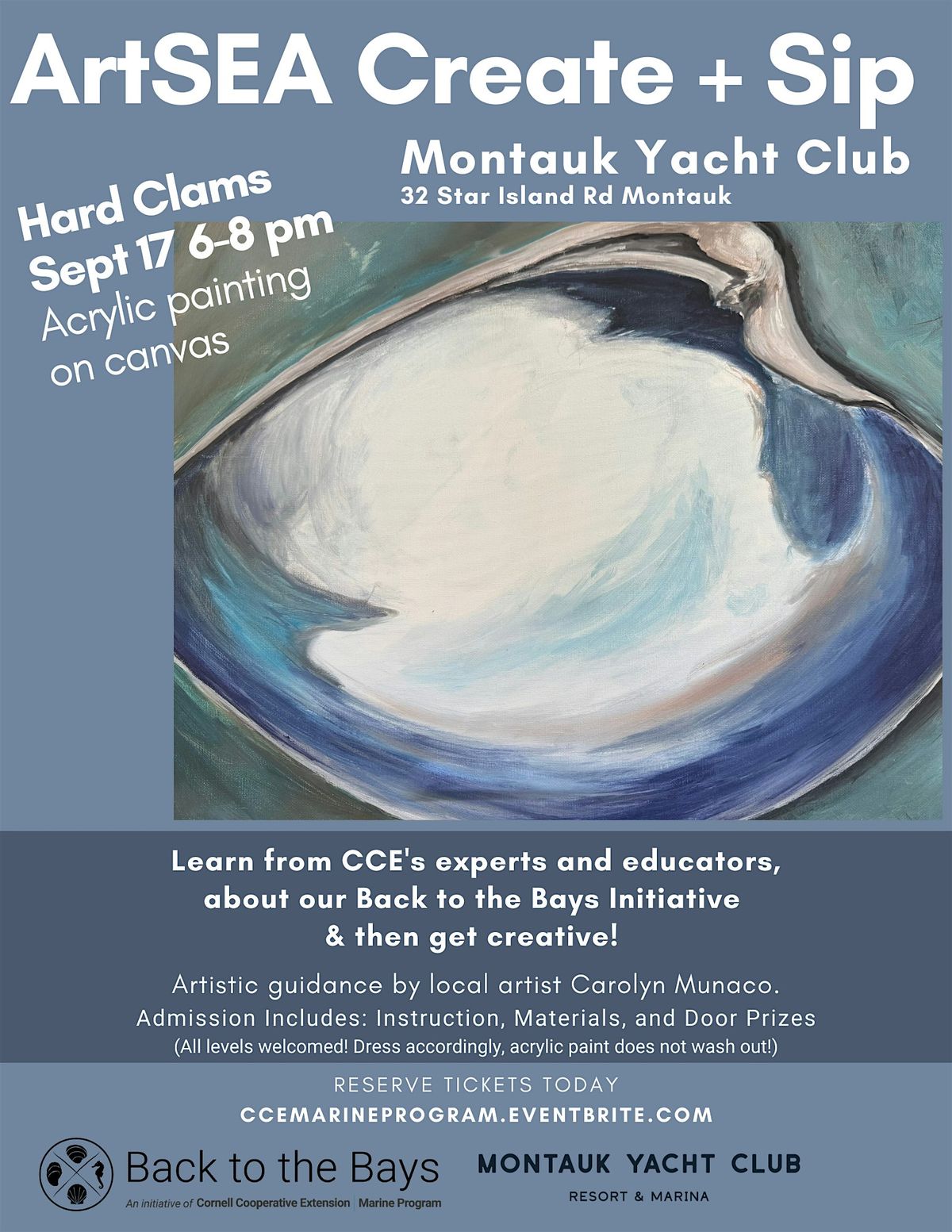 ArtSea Create & Sip Clam Acrylic Painting, 10 September | Event in Montauk | AllEvents
