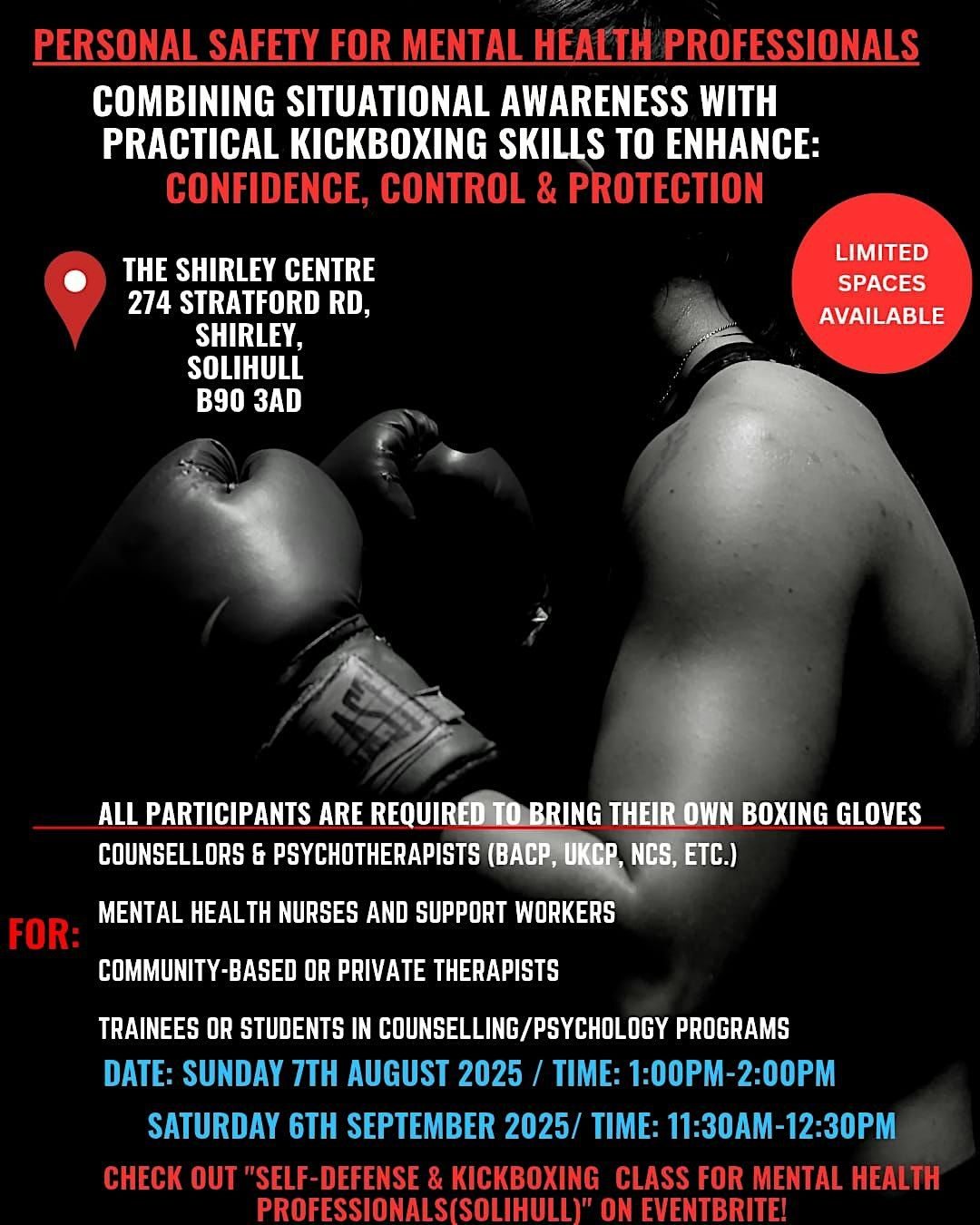 Self-Defense & Kickboxing  Class For Mental Health Professionals (Solihull), 6 September | Event in Solihull