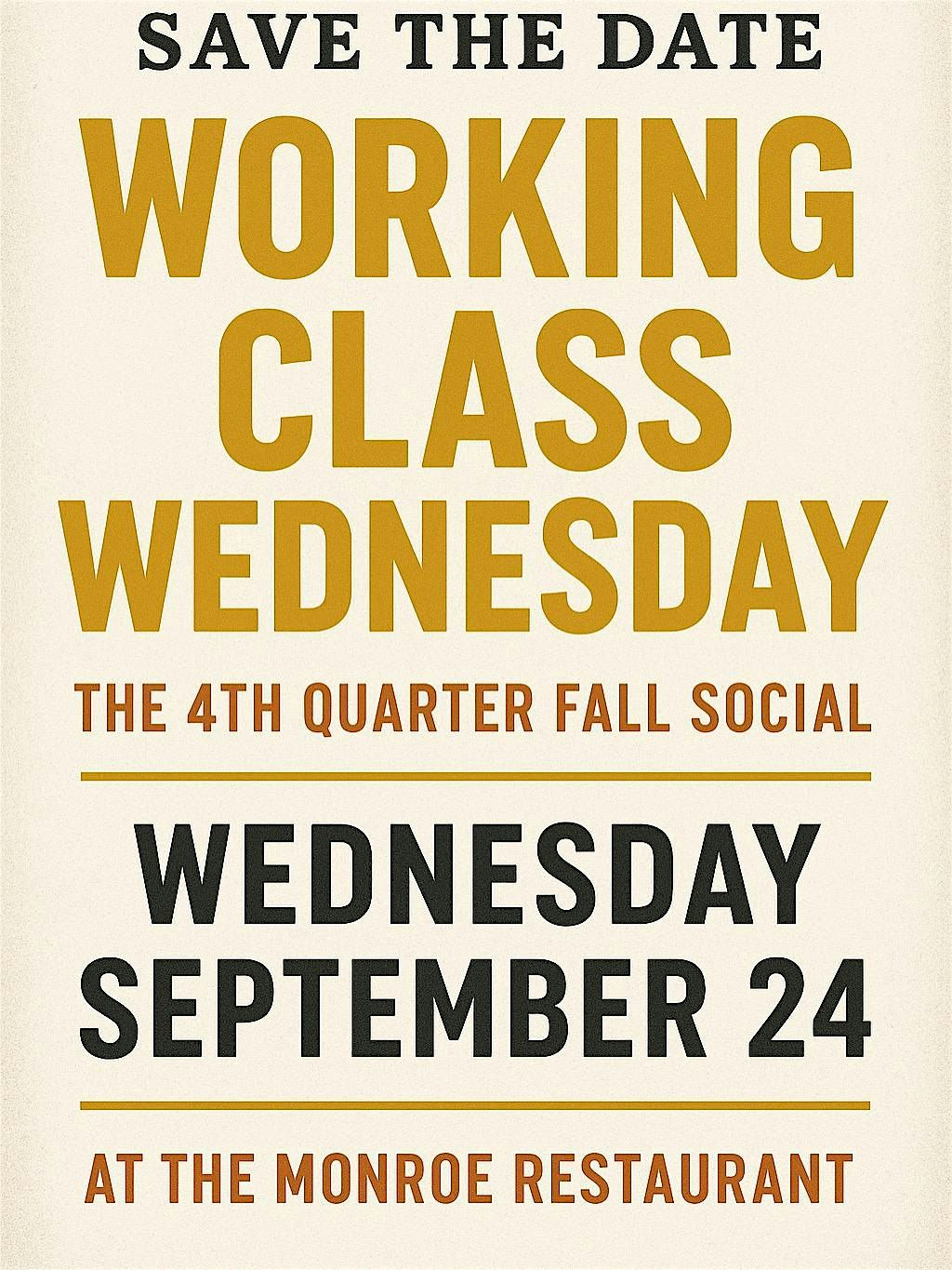 Working Class Wednesday “The 4th Quarter Fall Social”, 24 September | Event in Tallahassee | AllEvents