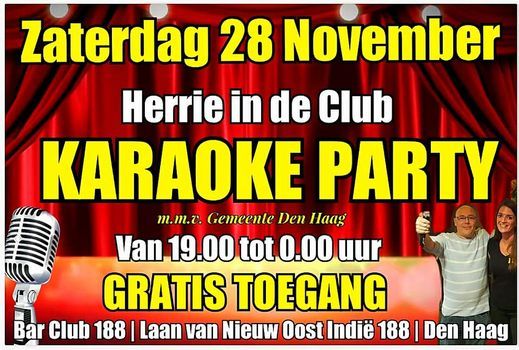 Karaoke In De Club Bar Club 188 The Hague 28 November To 29 November Karafun online player gives you access to the entire karafun karaoke library from any web browser, with animated backgrounds and colorful lyrics! karaoke in de club bar club 188 the