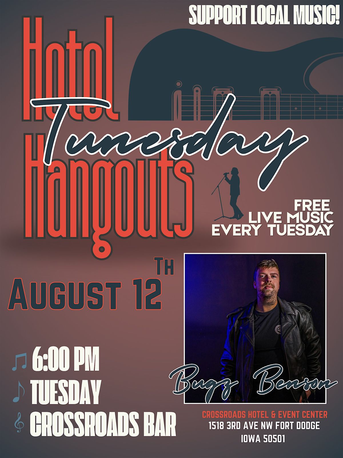 TUNESday Hotel Hangout with Bugz Benson, 12 August | Event in Fort Dodge | AllEvents