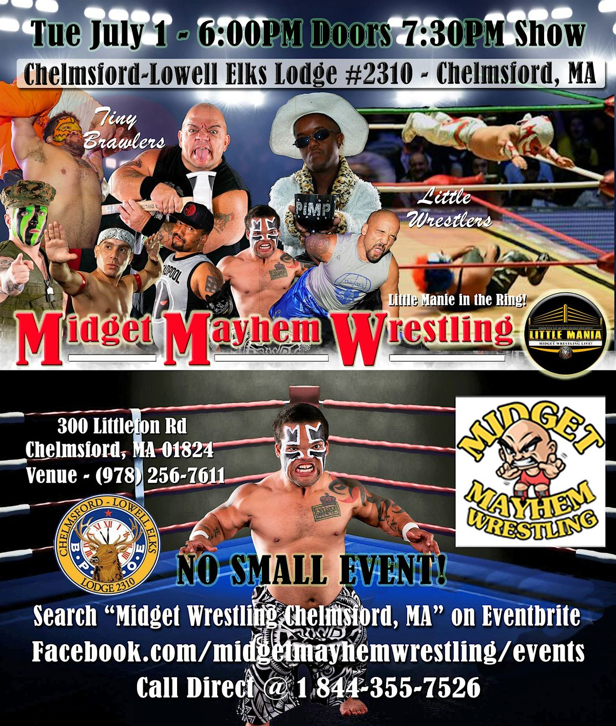 Midget Mayhem Wrestling Rips Through the Ring! Chelmsford MA 16+, 3 December | Event in Chelmsford | AllEvents