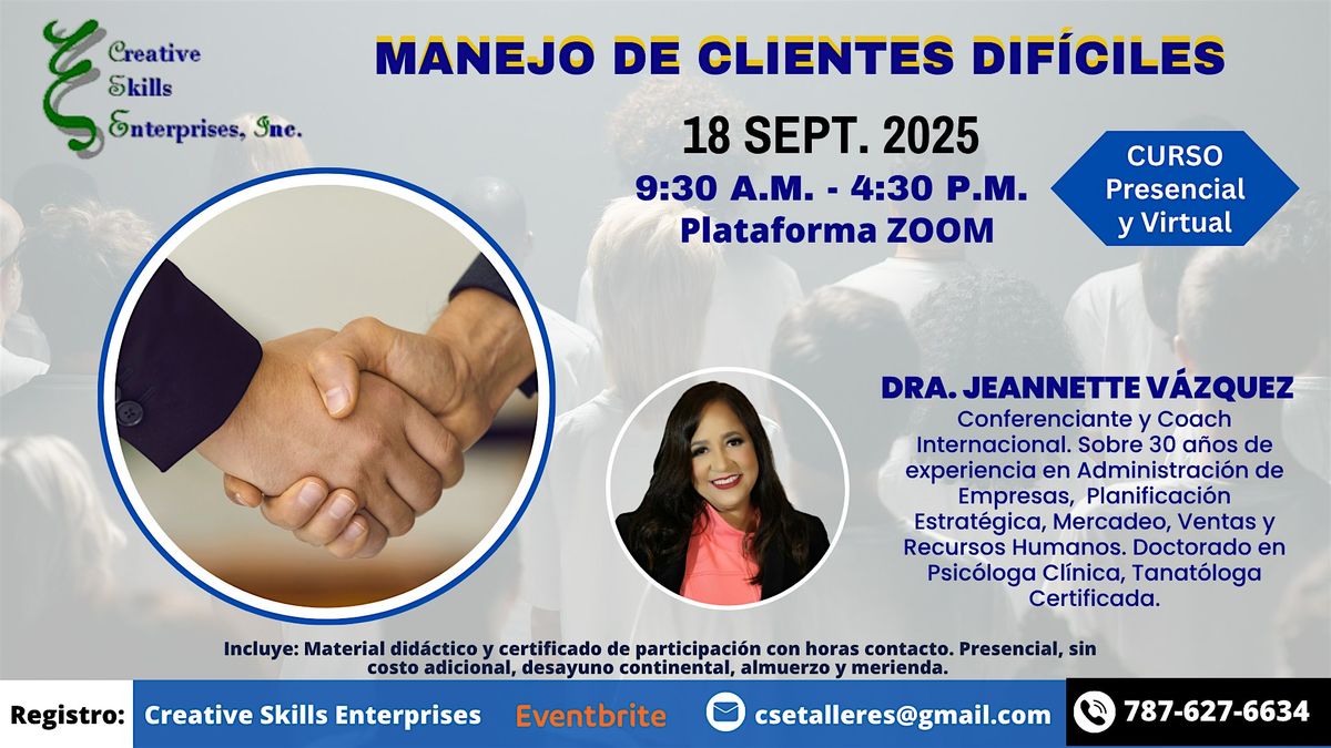 5 Nov. Curso Presencial y Virtual: Manejo de clientes difíciles, 5 November | Event in San Juan | AllEvents