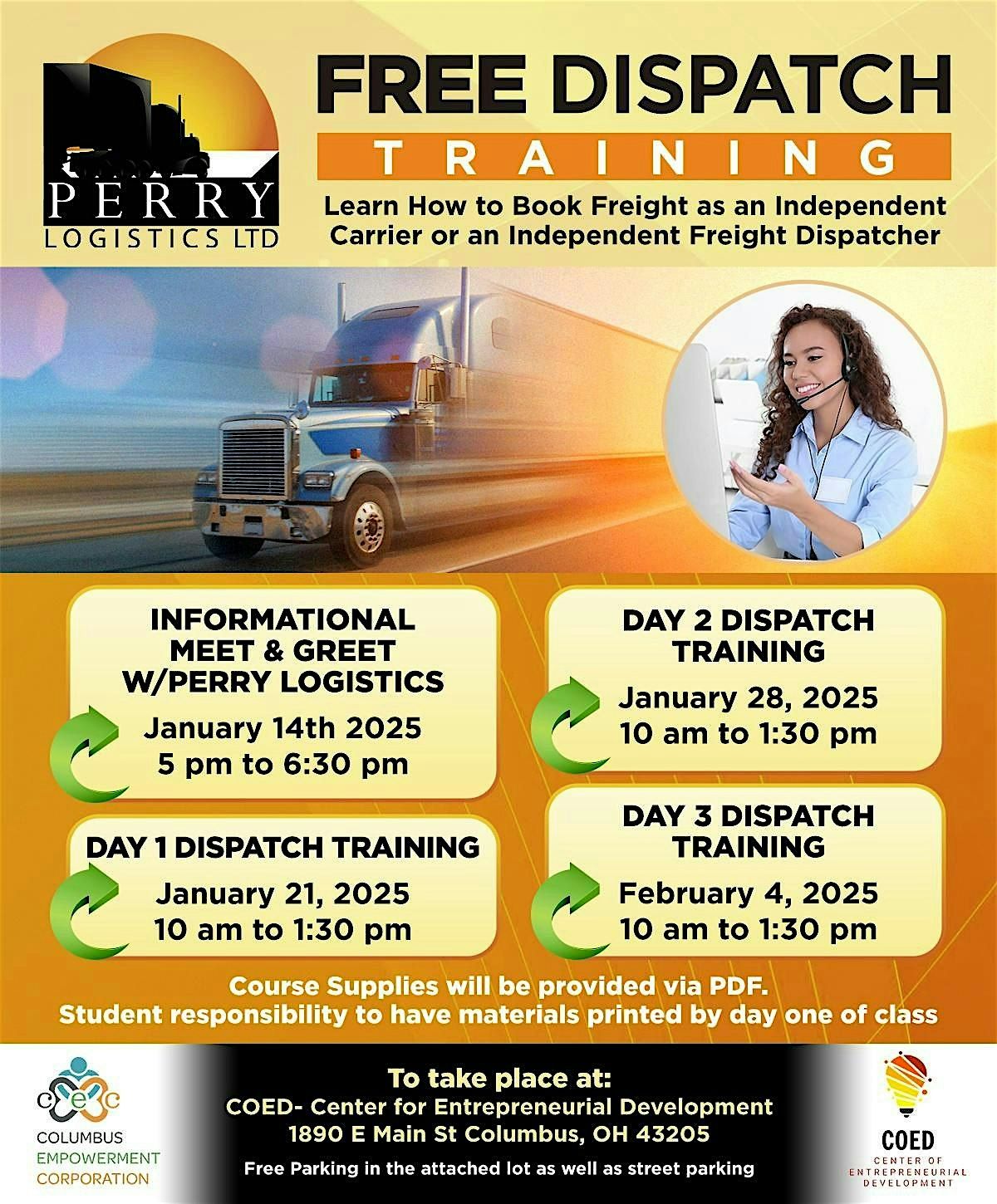 Perry Logistics Dispatch Training, Coed Columbus, 21 January 2025