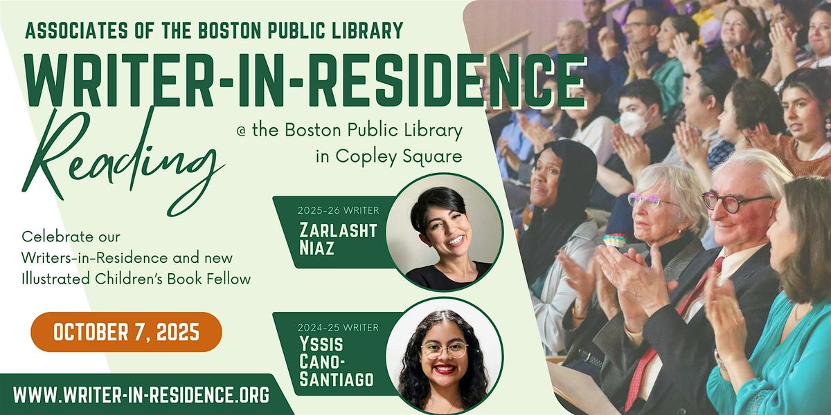 Writer-in-Residence Reading and Celebration, 7 October | Event in Boston | AllEvents