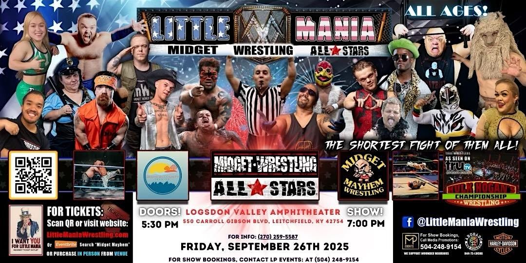 Midget Mayhem Wrestling Rips Through the Ring! Leitchfield KY (All-Ages), 26 September | Event in Leitchfield