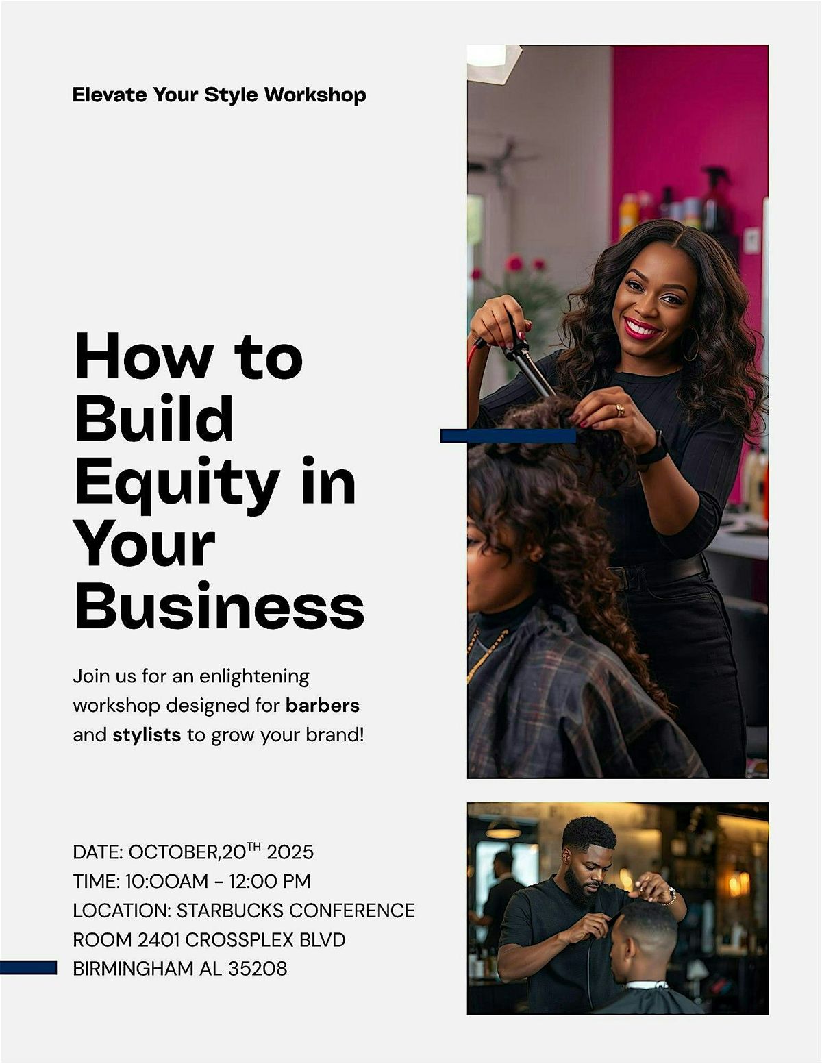 HAIR STYLIST AND BARBERS WORKSHOP : HOW TO BUILD EQUITY IN YOUR BUSINESS, 20 October | Event in Birmingham