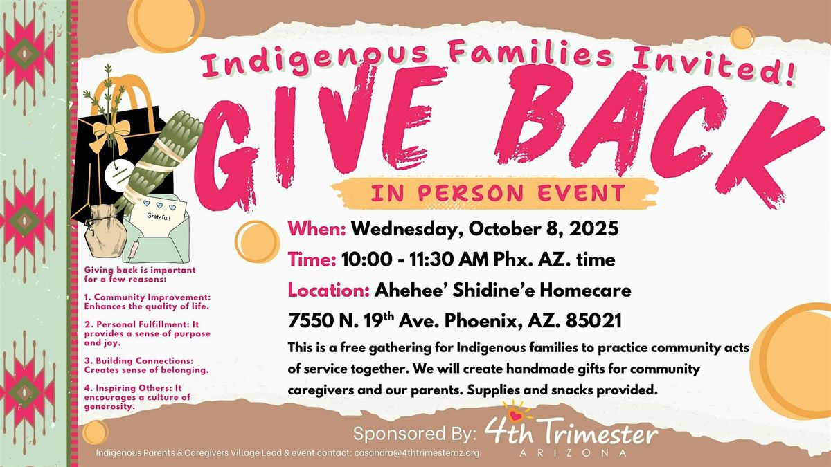 Indigenous Parents Village, Give Back - In-Person Event, 8 October | Event in Phoenix | AllEvents